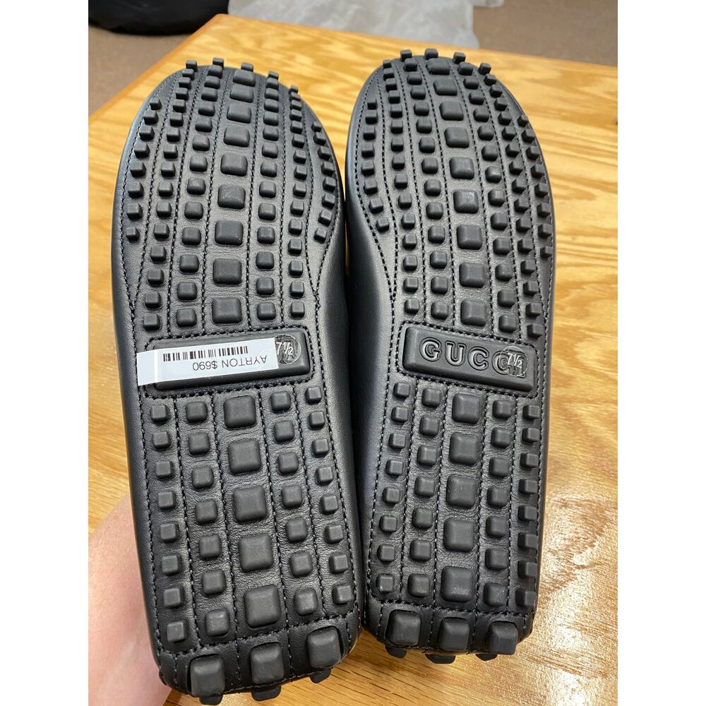 GUCCI INTERLOCKING G LOGO Black Leather Men's DRIVER Loafer Shoes 7.5 (L1) - Picture 7 of 7